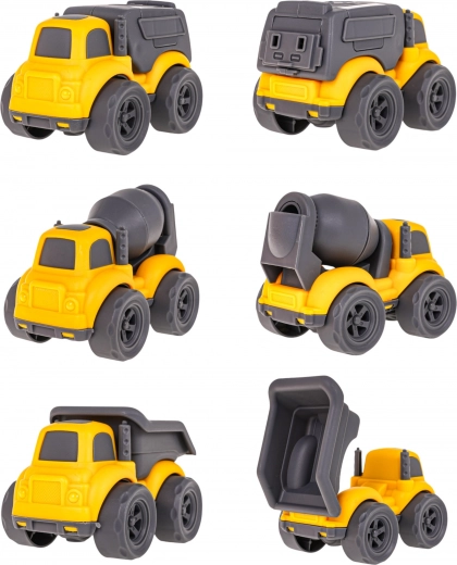 Tri stavebné vozidlá s pohyblivými prvkami