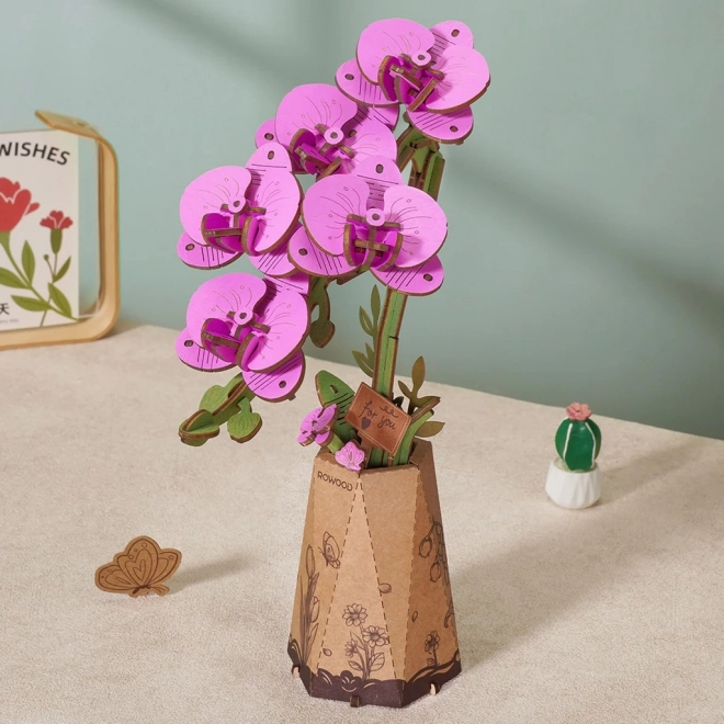 3D Drevený Kvet Fialová Orchidea