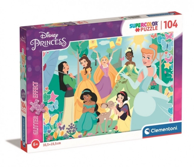 Třpytivé puzzle Disney princezny v záhrade 104 dielikov