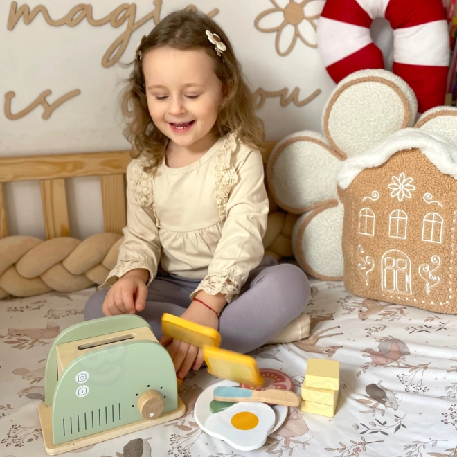 Drevený toaster pastelový raňajkový set od Tooky Toy