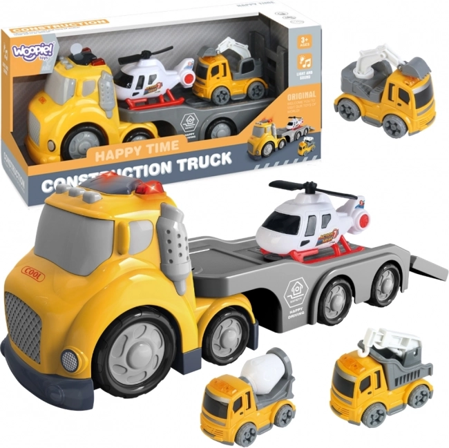 Žltá odťahová súprava WOOPIE City Truck so svetelnými a zvukovými efektmi