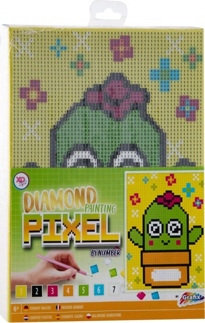 Diamantové maľovanie Grafix Pixel Kaktus na ráme 15x20 cm