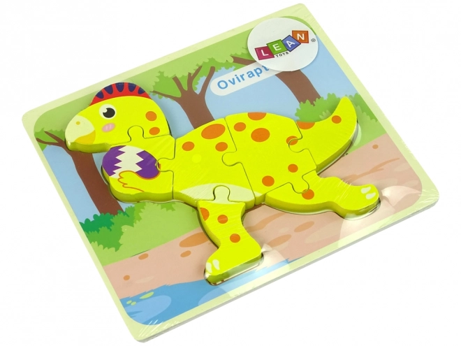 Drevené puzzle Dinozaur Stegosaurus žltý Oviraptor žltý