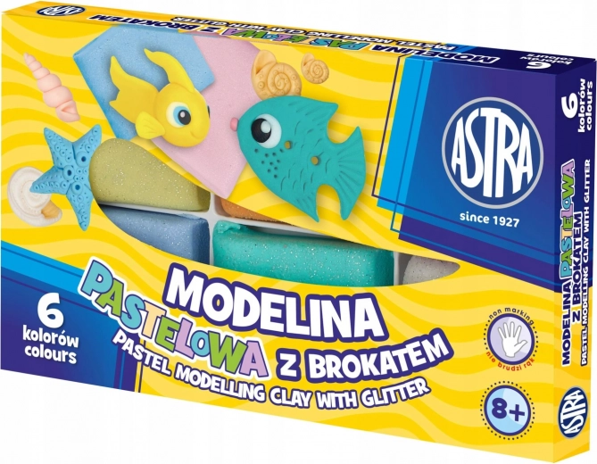 Termotvrdnúca plastelína ASTRA, 6 pastelových farieb s trblietkami