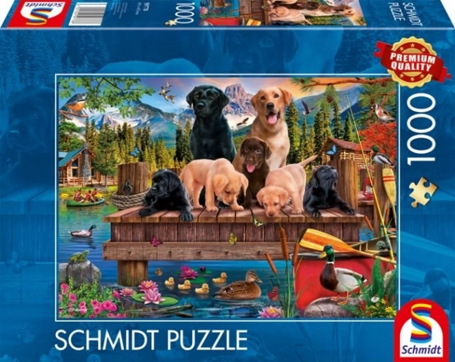 Puzzle Psia rodinka pri jazere 1000 dielikov