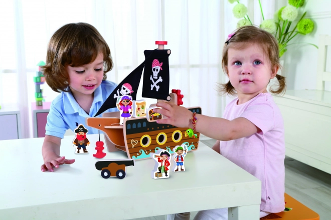 Drevená pirátska loď s figúrkami Tooky Toy
