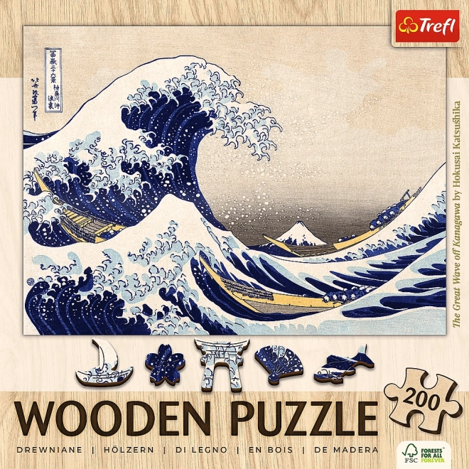 Drevené puzzle - Veľká vlna Kanagawa