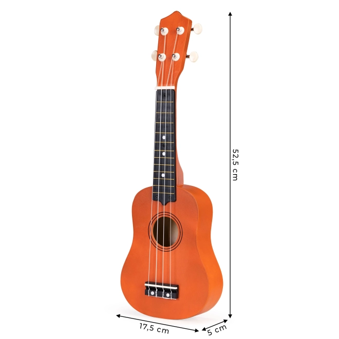 Detská drevená ukulele gitara s 4 nylonovými strunami Ecotoys