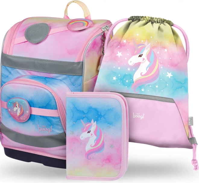 Set 3 BAAGL Zippy plus Rainbow Unicorn: aktovka, peračník a vrecko