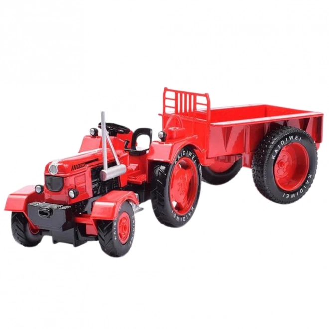 Kovový traktor s prívesom červený 1:18