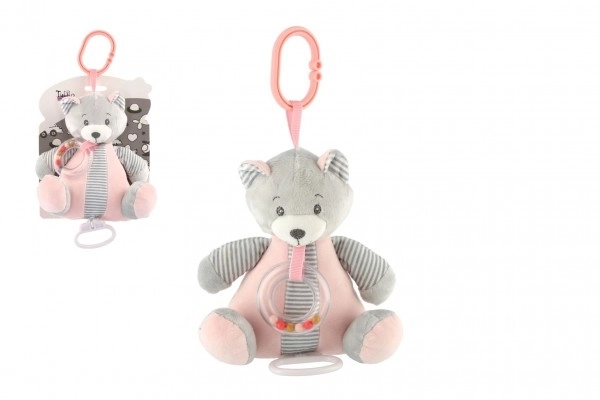 Medvedík s ťahacím hracím mechanizmom plyš 18x17cm ružový na karte v sáčku 0+