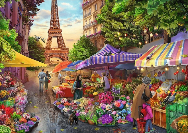 Premium Plus Puzzle 1000 ks - Čajový čas - Kvetinový trh, Paríž