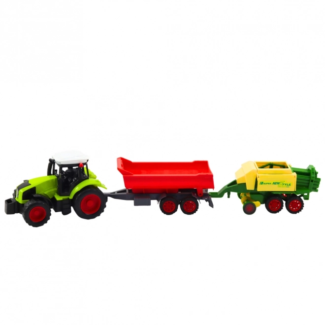 Sada traktor s prívesom a lisom na seno