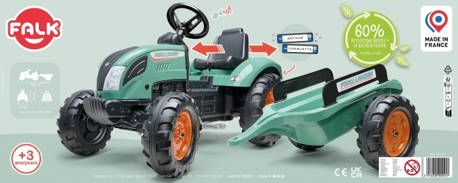 Falk zelený šliapací traktor s prívesom