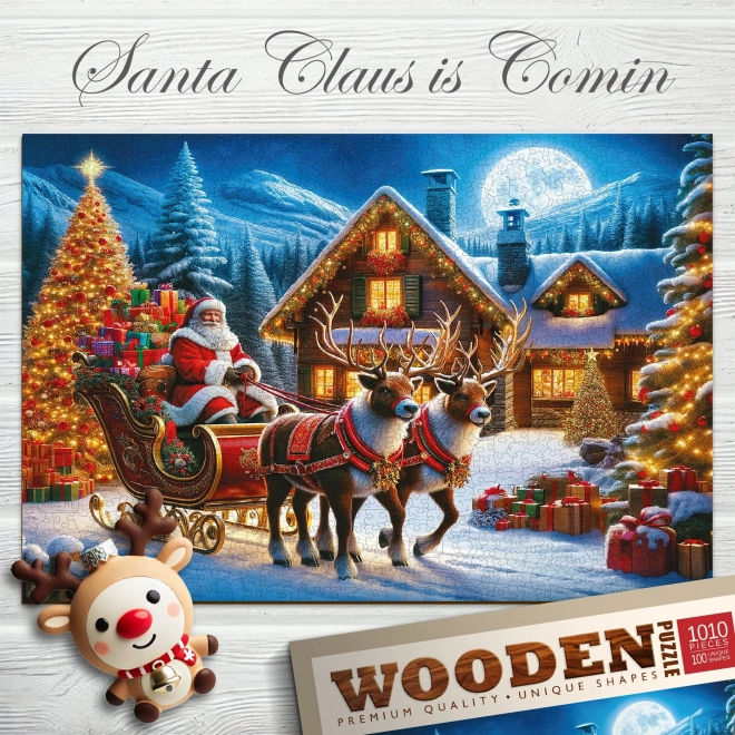 Drevené puzzle Santa Claus prichádza