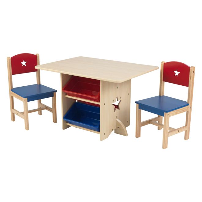 Detský stôl Star s dvoma stoličkami a boxmi
