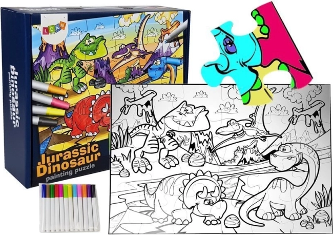 Maľovacie puzzle Dinosaury s fixkami