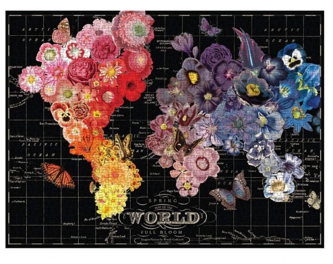 Rozkvetlá mapa sveta - Puzzle 1000 dielikov