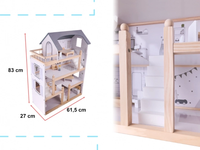 Svetlý drevený domček pre bábiky s nábytkom - 80 cm