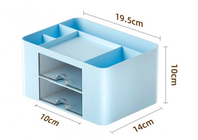 Organizér na stôl modrej farby so zásuvkami