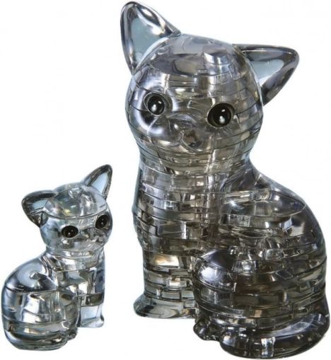 3D kryštálové puzzle Mačka s mačiatkom 49 dielikov