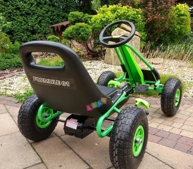 Pedálová vzduchová motokára + Nafukovacie pneumatiky + Nastaviteľné sedadlo – Zelená