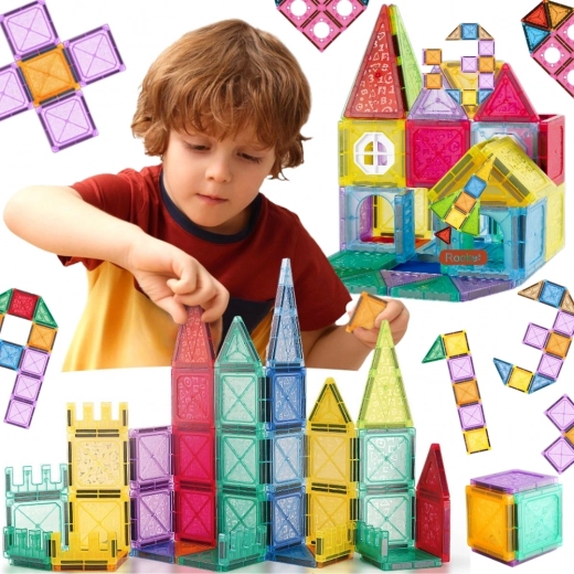 Woopie magnetické stavebnice 3D – vzdelávací set hrad a vozidlá, 110 dielov