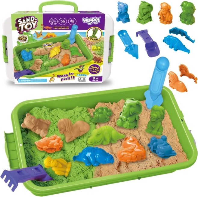 Woopie kinetický piesok 1,5 kg XXL zoo safari so stolíkom a formičkami