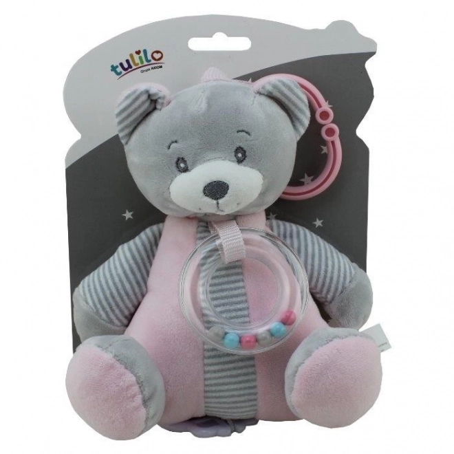 Medvedík s ťahacím hracím  mechanizmom plyš 18x17cm ružový na karte v sáčku 0+