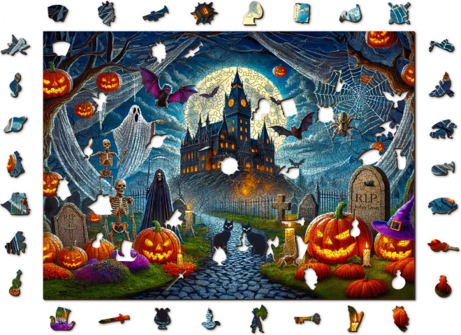 Drevené puzzle Halloween hrad