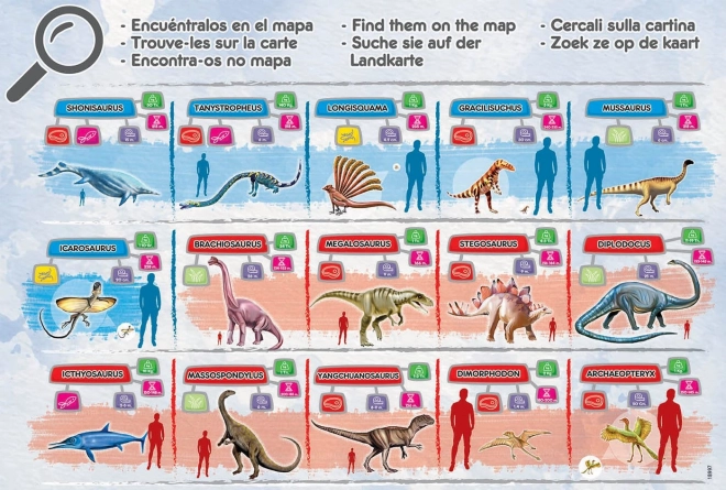 Puzzle Mapa sveta s dinosaurami 150 dielikov