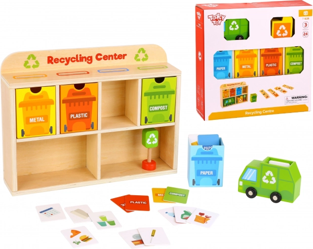Tooky Toy Drevené Centrum Recyklácie Edukačný Triedič
