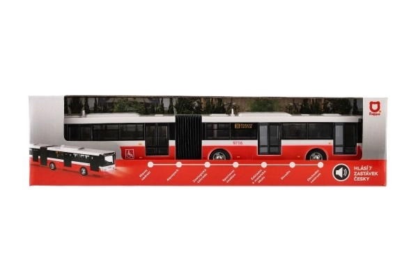 Česky hovoriaci plastový autobus 36 cm červený obojstranný na batérie. 40x10x7,5cm