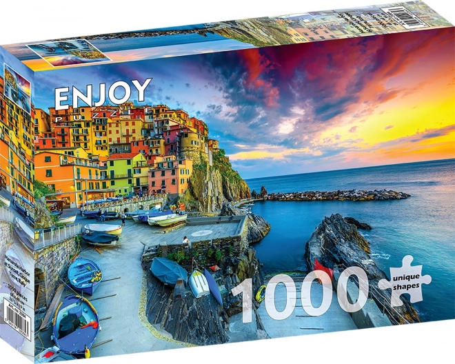 Puzzle Romantický západ slnka nad prístavom Manarola Cinque Terre 1000 dielikov