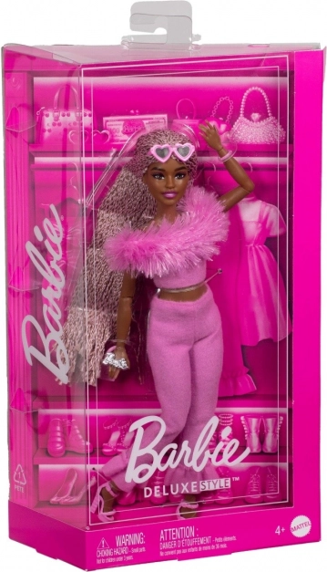 barbie deluxe style – ružový chlpatý komplet