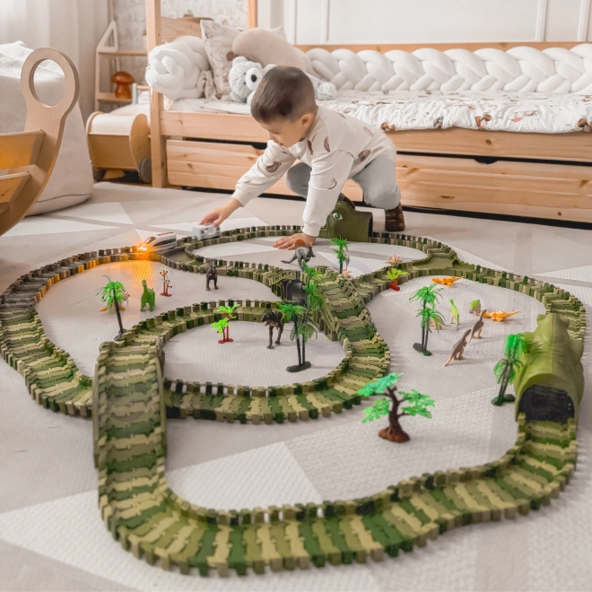 Dinosaurová závodná dráha s autíčkom a figúrkami