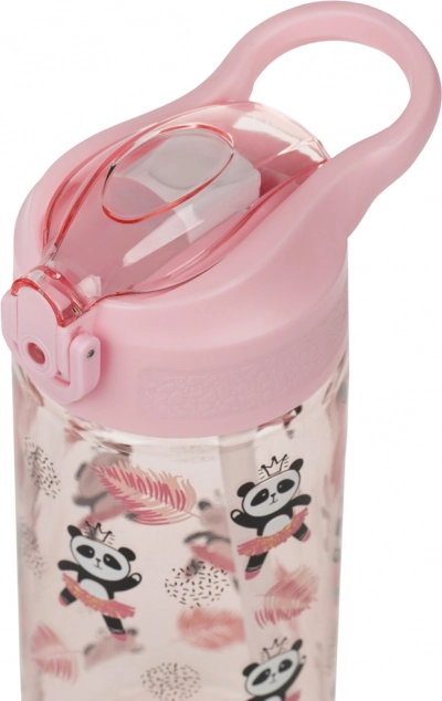 Ružová detská fľaša na pitie so slamkou Panda 500 ml