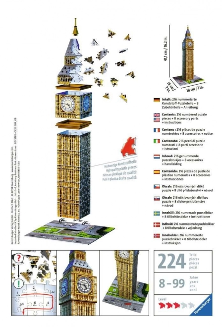 3D puzzle Big Ben, Londýn 216 dielikov