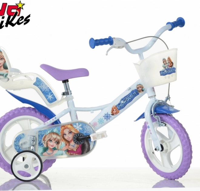 Dino Bikes detský bicykel 12 Snehová kráľovná s košíkom a sedadlom pre bábiku