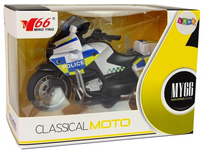 Policajný motocykel 1:14 s funkciami Pull-Back, zvukom a svetlami