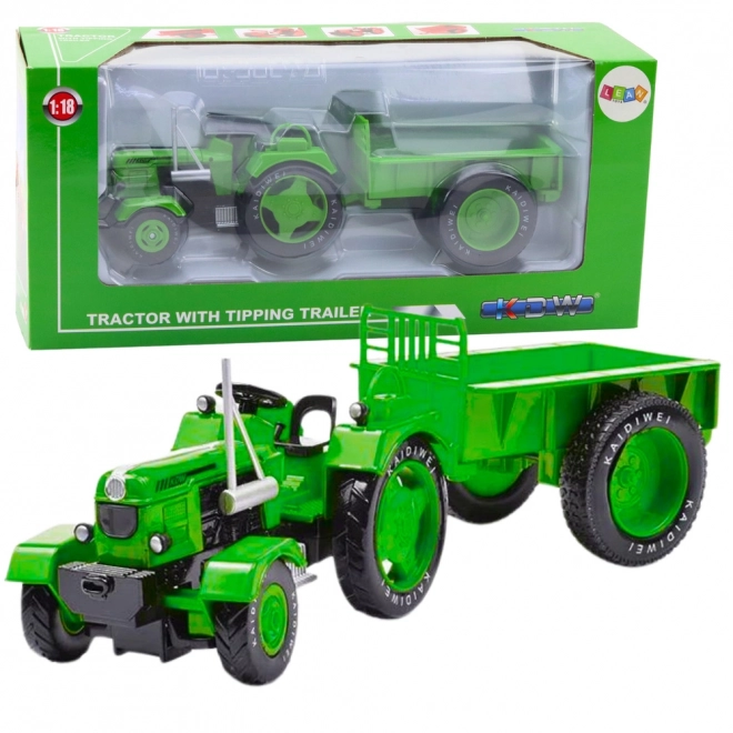 Kovový Zelený Traktor s Prívesom 1:18