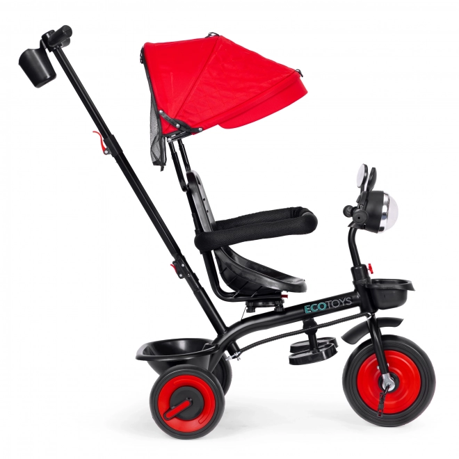 Detský 3v1 trojkolkový kočík s otočným sedadlom, červený, ECOTOYS