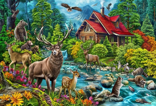Puzzle Chata s červenou strechou 2000 dielikov