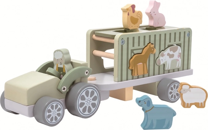 2Kids Toys drevené auto so zvieratkami a vkladačkou