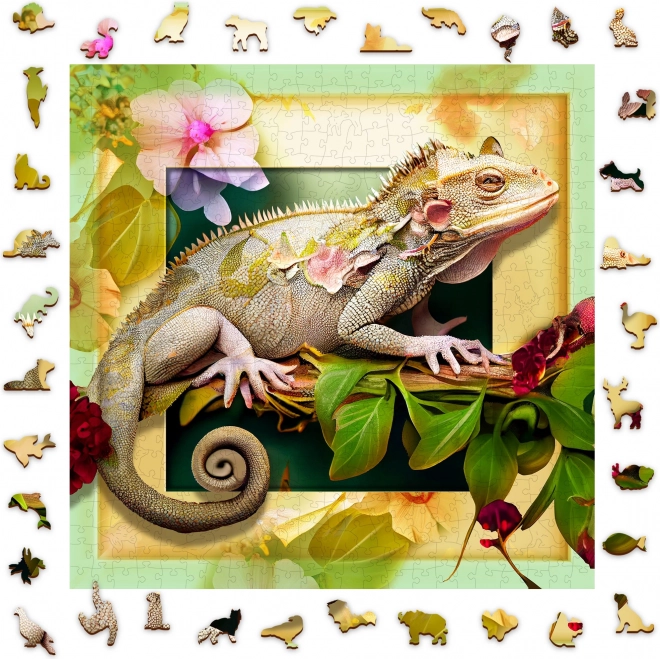 Drevené puzzle chameleón a kvety 505 dielikov