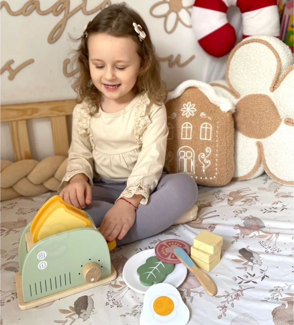 Drevený toaster pastelový raňajkový set od Tooky Toy