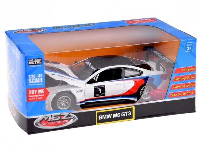 Kovový model športového auta BMW M6 GT3 v mierke 1:32