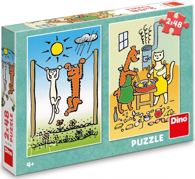 Puzzle 2v1 Pes a mačka - 2 x 48 dielikov