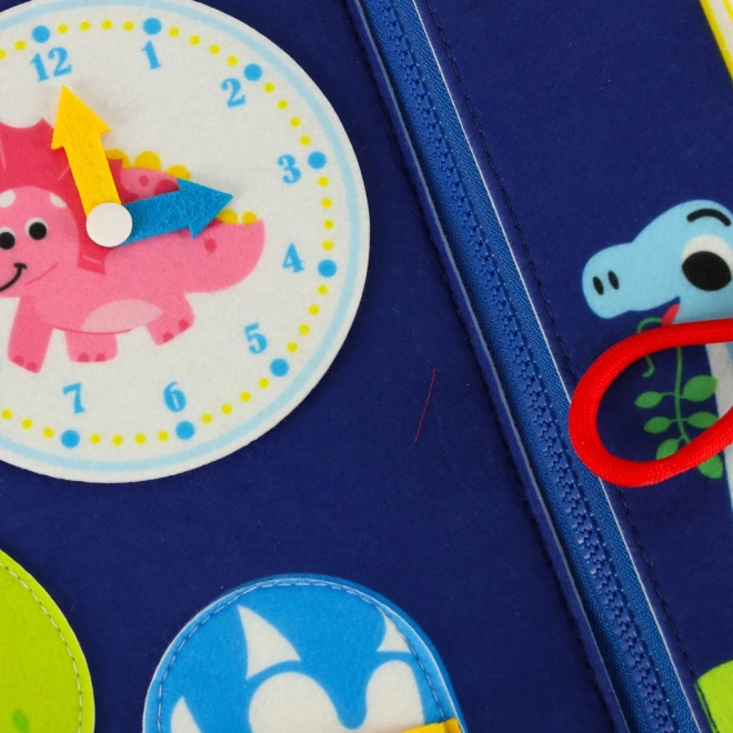 Montessori senzorická manipulačná doska s motívom dinosaura modrá