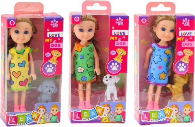 Mini bábika v šatách so psom 14,5 cm